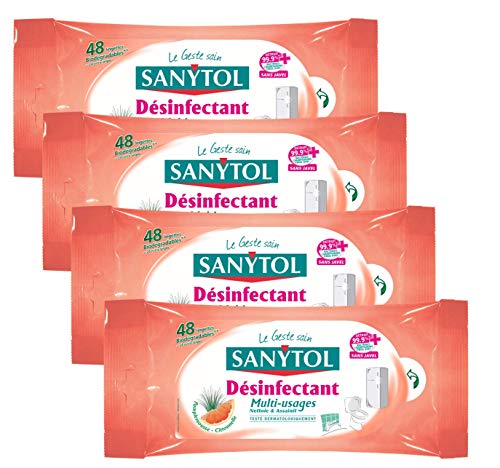 Sanytol Désinfectant Multi Usages Pamplemousse et Citronnelle 48 Lingettes - Lot de 4