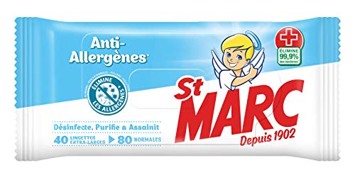 St Marc Lingettes Nettoyantes et Désinfectantes Anti-Allergènes - 40 Lingettes Extra-Larges (80 Normales)