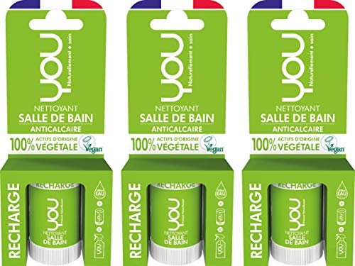 YOU - Recharge pour Spray Nettoyant Salle de Bain Anticalcaire - 100% d'Actifs d'Origine Végétale - Certifié Vegan - Parfum Naturel - Fabriqué en France - Une Recharge pour 500ml - Lot de 3 x 12ml