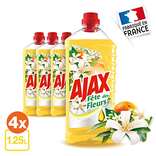 Ajax Produit Ménager Entretien, Nettoyant Sol Multi-Surfaces, Fête des Fleurs, Fleurs d'Oranger, 1,25 L - lot de 4