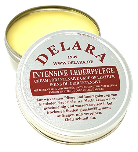 DELARA Entretien intensif du cuir, incolore, 75 ml - Imprègne et protège le cuir très efficacement, nouvelle formule à base d'huile de coco et cire d'abeille de haute qualité - fabriqué en Allemagne