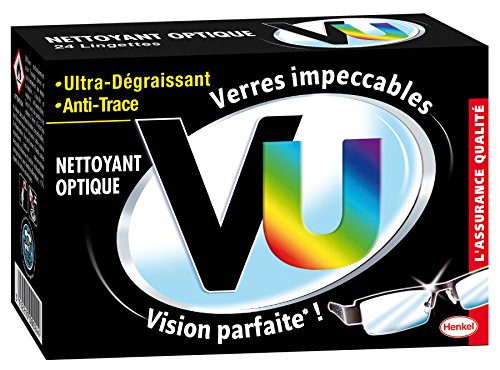 VU - Nettoyant optique - Lingettes Nettoyantes Lunettes - Ultra Dégraissant et Anti Trace - 24 Lingettes